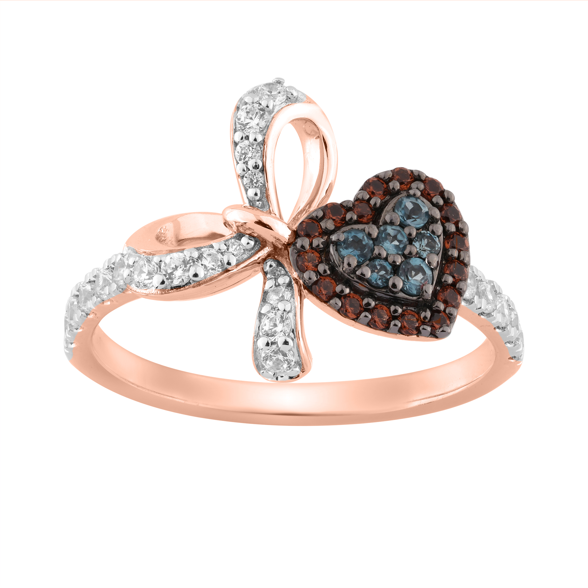 Women�S 14K Rose Gold Round Diamond Ring 0.50Ct Blue & Dark Brown With Heart-Shaped Cluster - Image 1