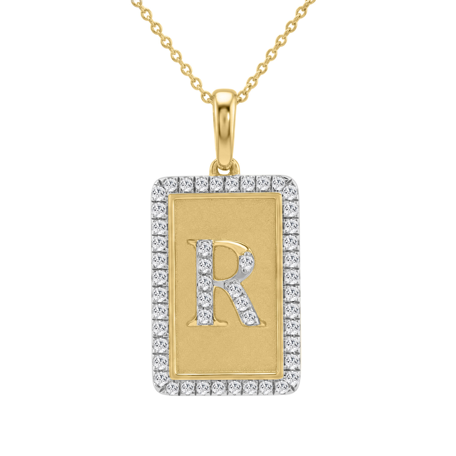 Elegant Ladies 0.20Ct Round Diamond �R Alphabet Fashion Pendant With Chain � 10K Yellow Gold - Image 1