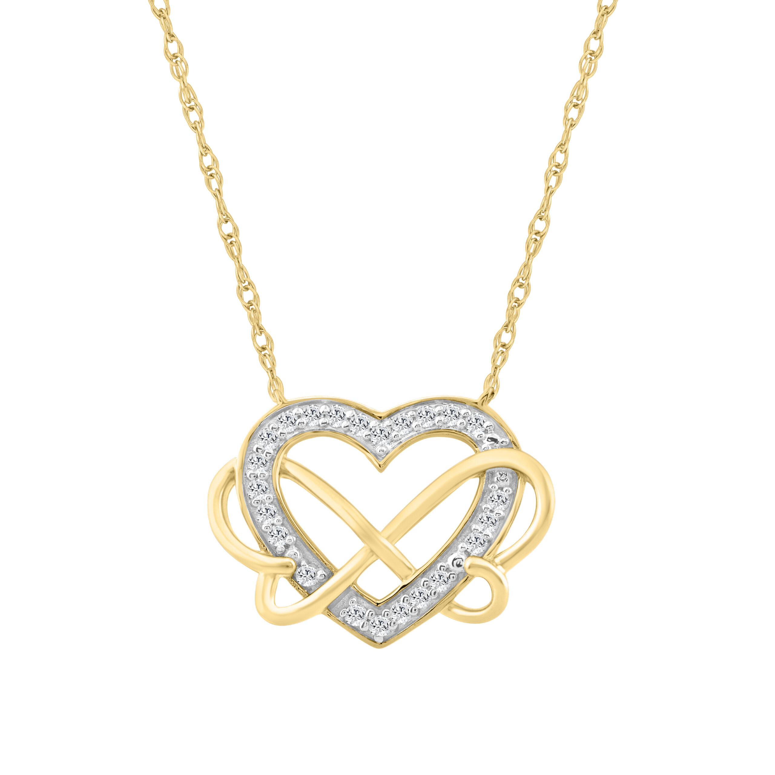10K YELLOW GOLD LADIES INFINITY HEART PENDANT 0.15CT ROUND DIAMOND, INCLUDES CHAIN - Image 1