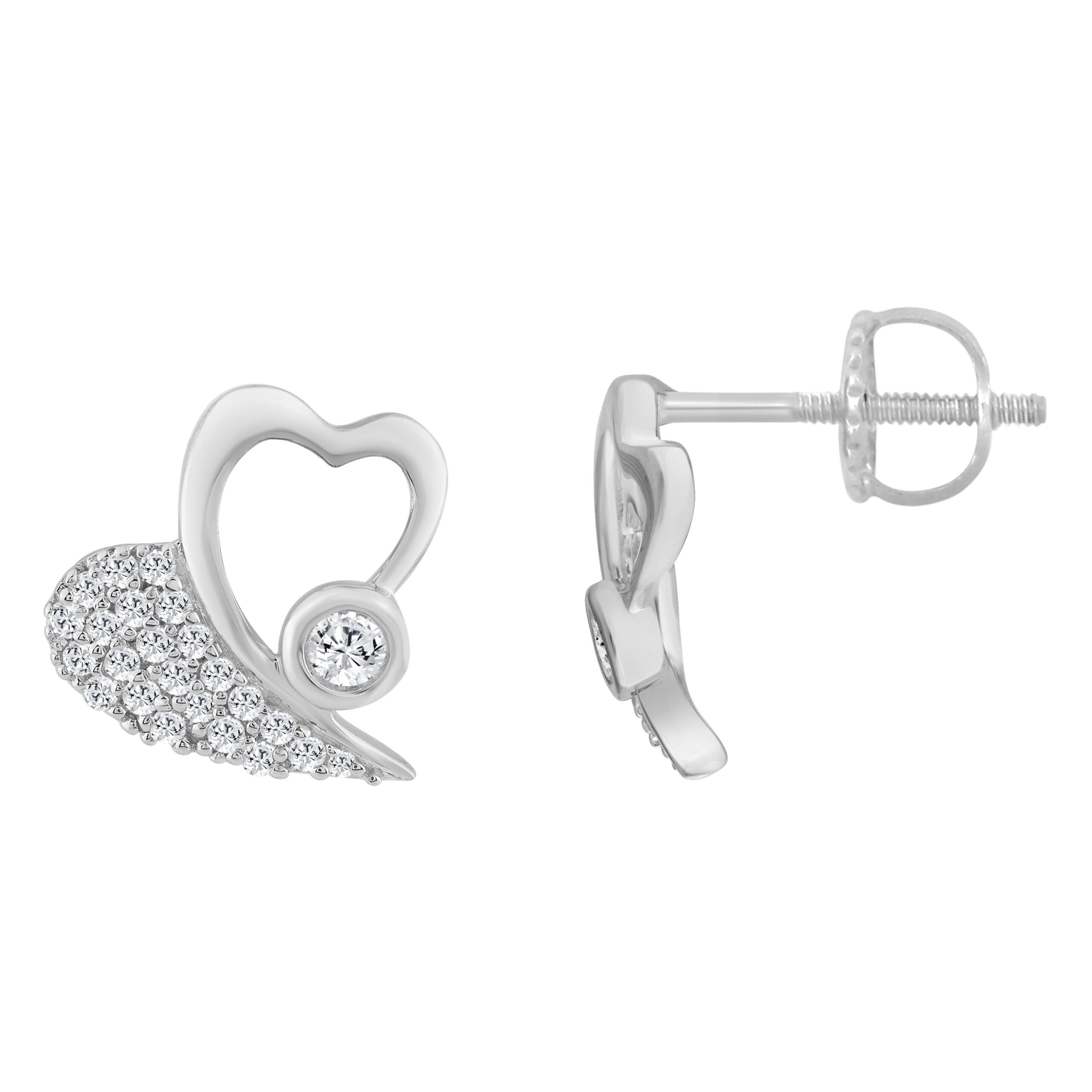 LADIES EARRINGS 0.20CT ROUND DIAMOND 10K WHITE GOLD - Image 1