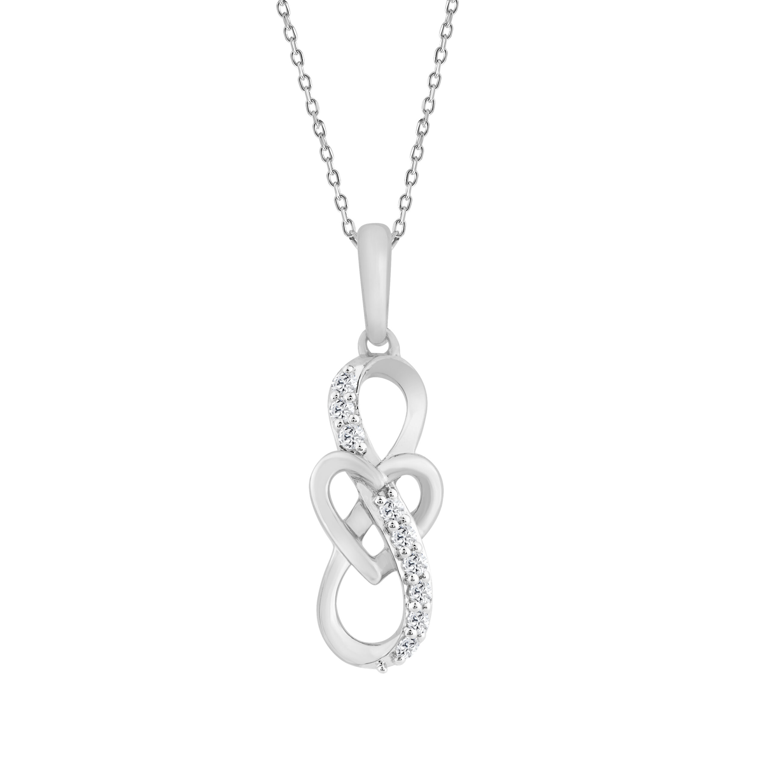 ELEGANCE�10K WHITE GOLD 0.10CT ROUND DIAMOND LADIES FASHION PENDANT WITH CHAIN - Image 1