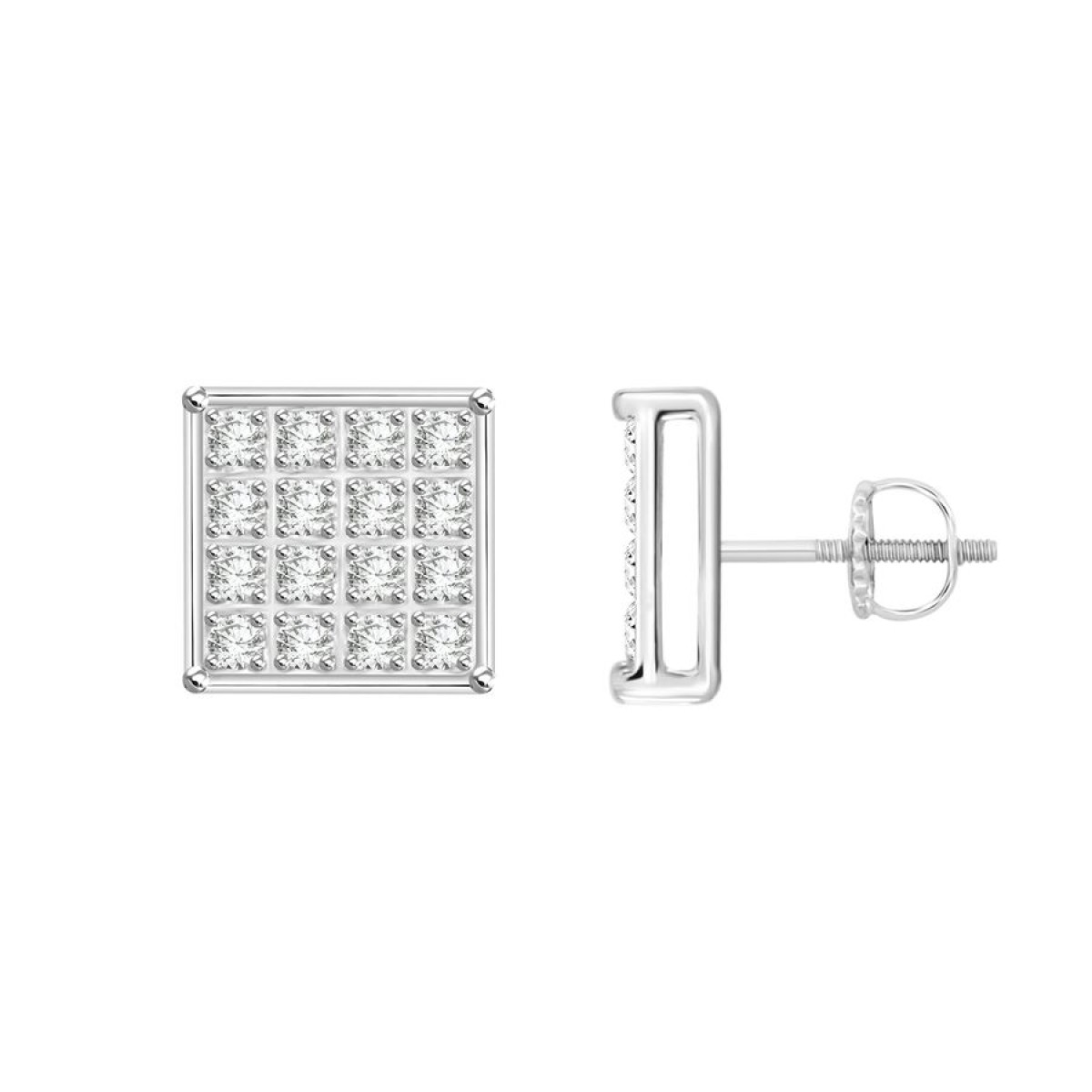 Sterling Silver White 0.10CT Round Diamond Yuva Square Cluster Stud Earrings Women�S Fine Jewelry - Image 1