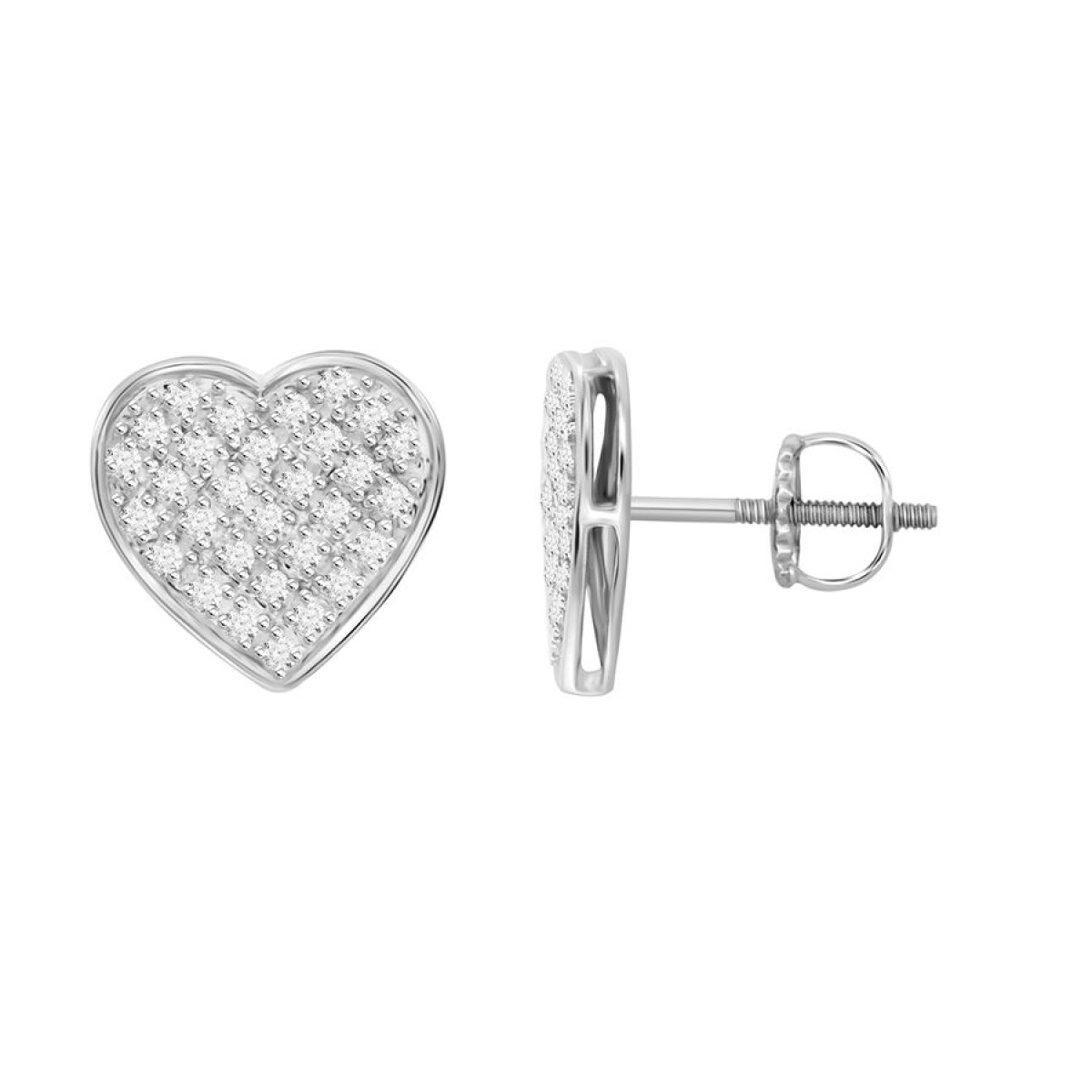 Women�S Sterling Silver Yuva White 0.25CT Round Diamond Heart Earrings Elegant Fine Jewelry - Image 1