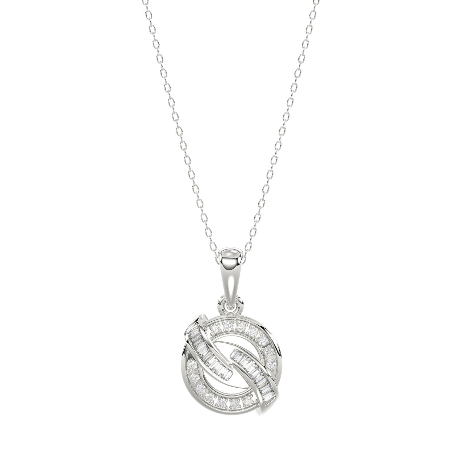 Elegant 0.15Ct Round & Baguette Diamond Pendant In Sterling Silver Ladies Fine Jewelry With Chain - Image 1