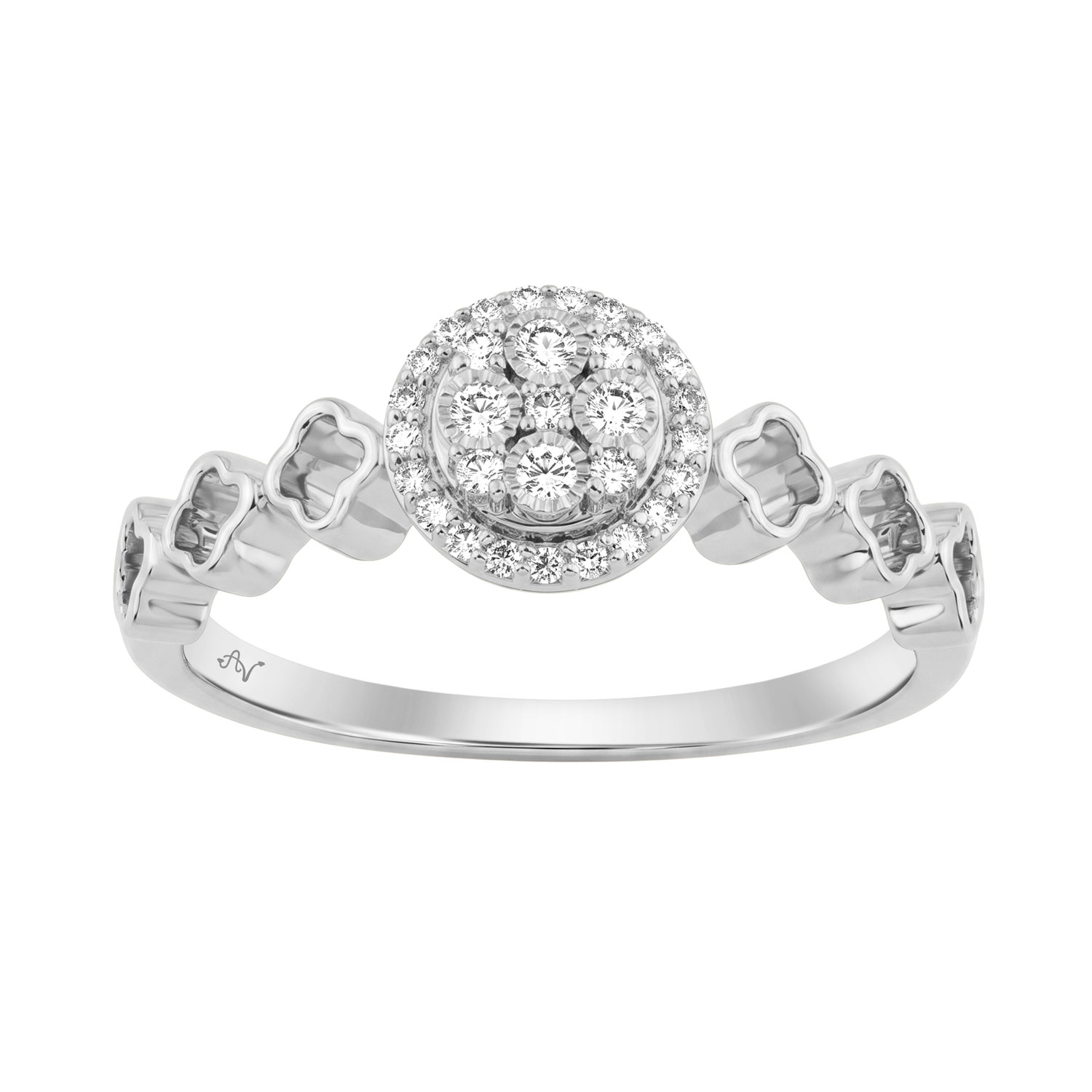 Ladies Sterling Silver 0.13Ct Round Diamond Halo Ring Classic Ladies Diamond Jewelry Ring - Image 1