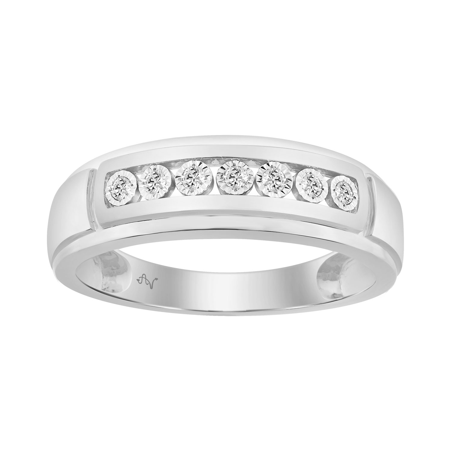 Men’S Sterling Silver Ring With 0.10Ct Round Diamond Classic Diamond Band - Image 1