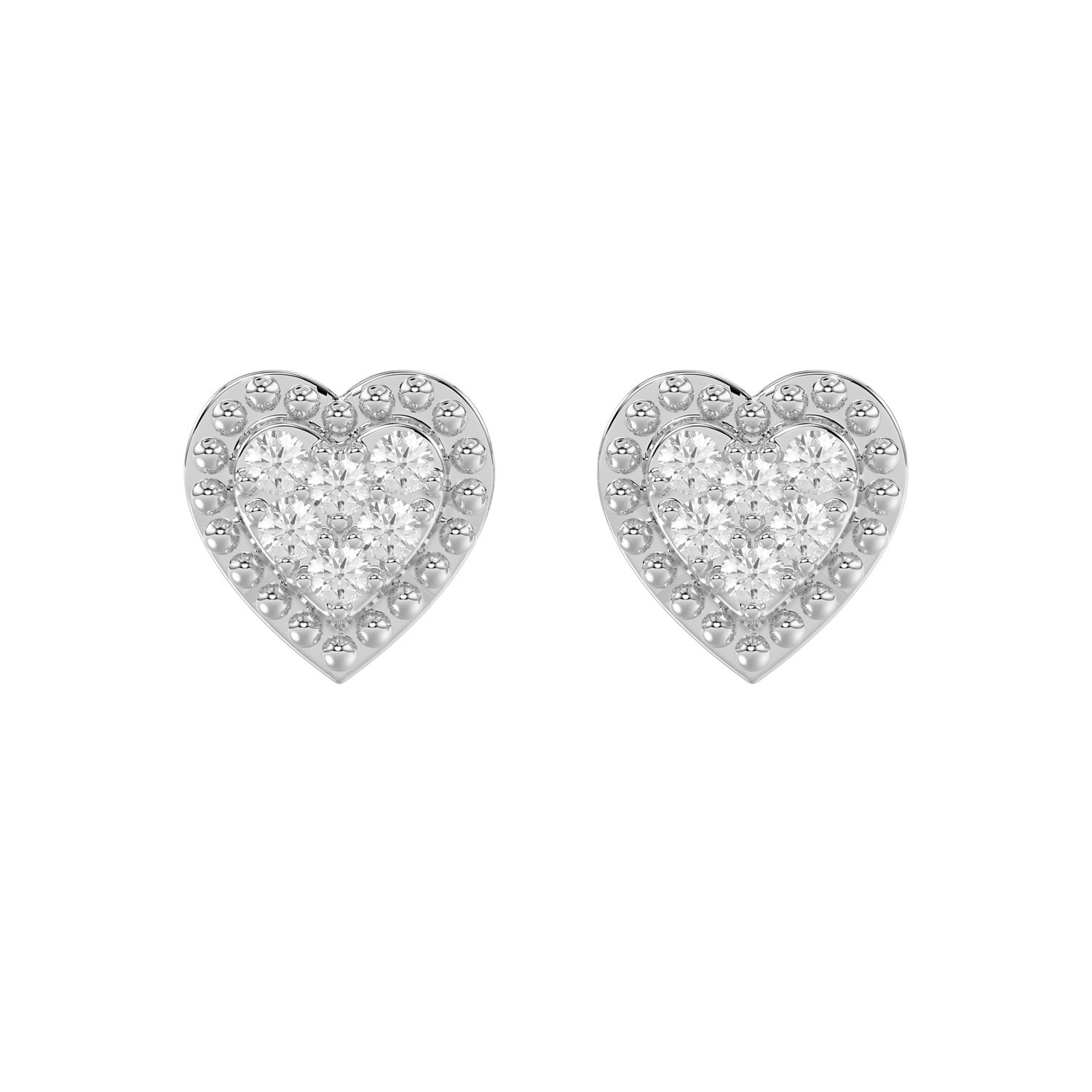 Sterling Silver Diamond Heart Stud Earrings 0.20Ct Round Cut Diamonds - Image 1
