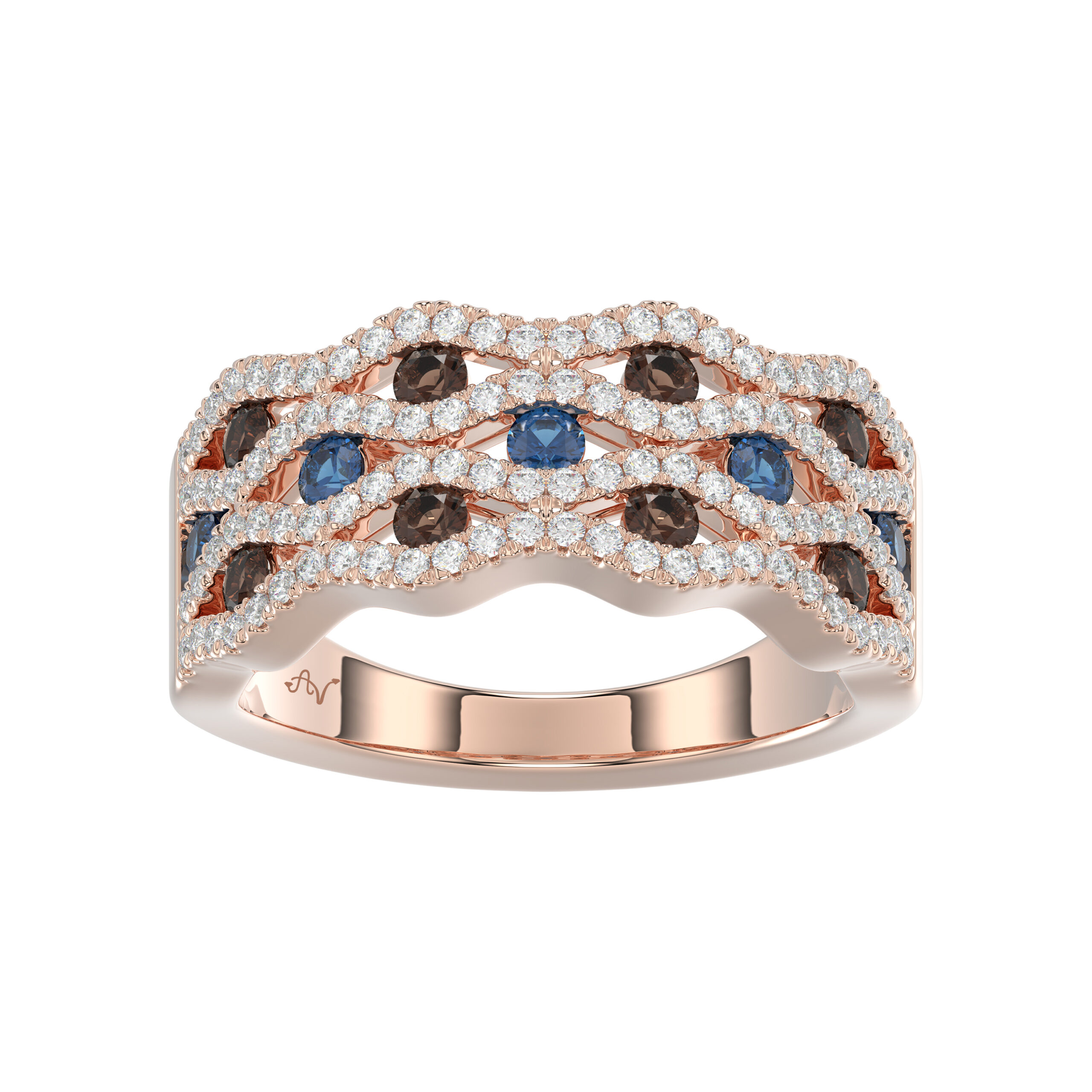 14K Rose Gold 1.00Ct Round Blue & Dark Brown Diamond Ladies Band Multi Color Fine Jewelry - Image 1