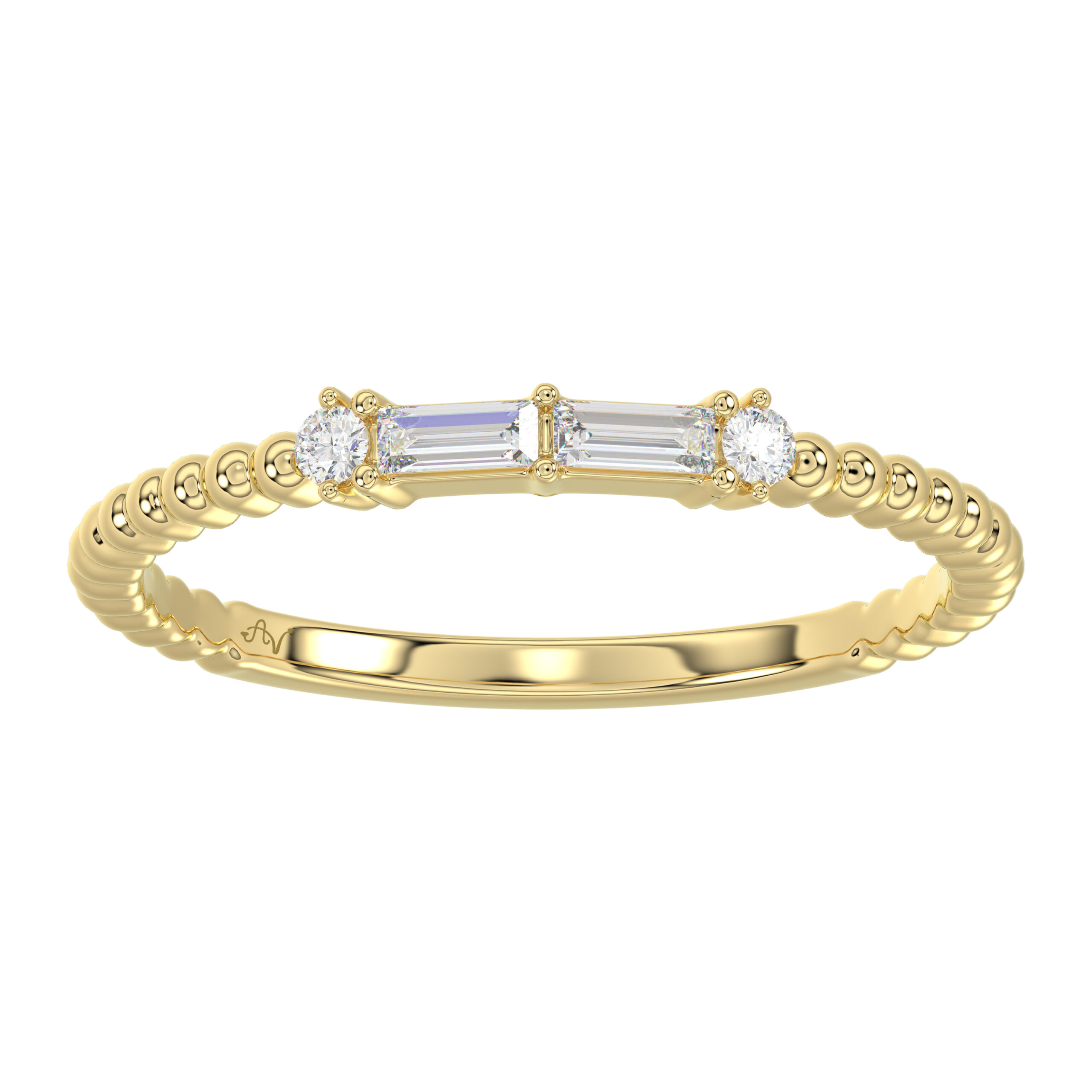 Ladies 10K Yellow Gold Diamond Fashion Ring 0.16 Ct Round & Baguette Diamond Jewelry - Image 1