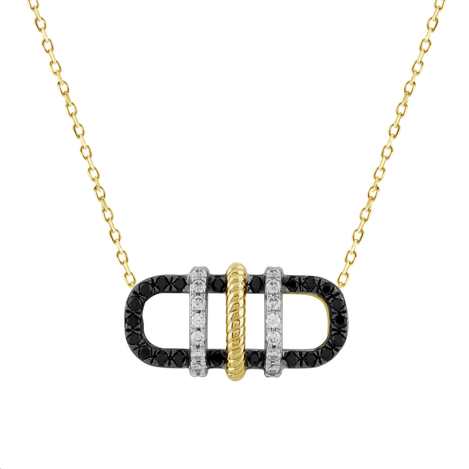 LADIES PENDANT WITH CHAIN 0.25CT BLACK/ROUND DIAMOND 14K YELLOW GOLD - Image 1