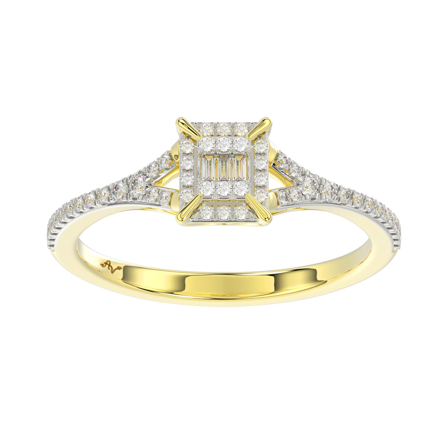 LADIES RING 0.20CT ROUND/BAGUETTE DIAMOND 14K YELLOW GOLD - Image 1