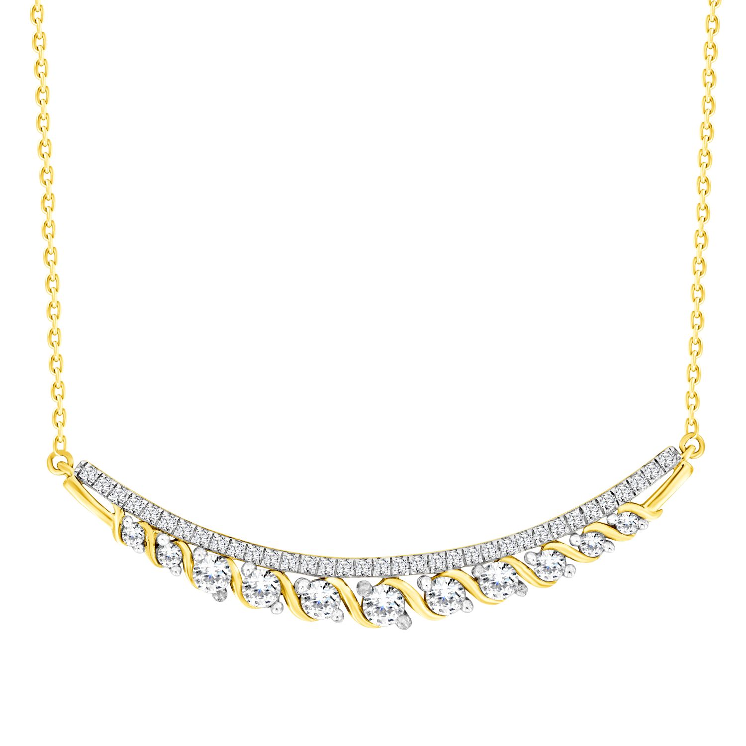 LADIES NECKLACE 0.75CT ROUND DIAMOND 14K YELLOW GOLD - Image 1