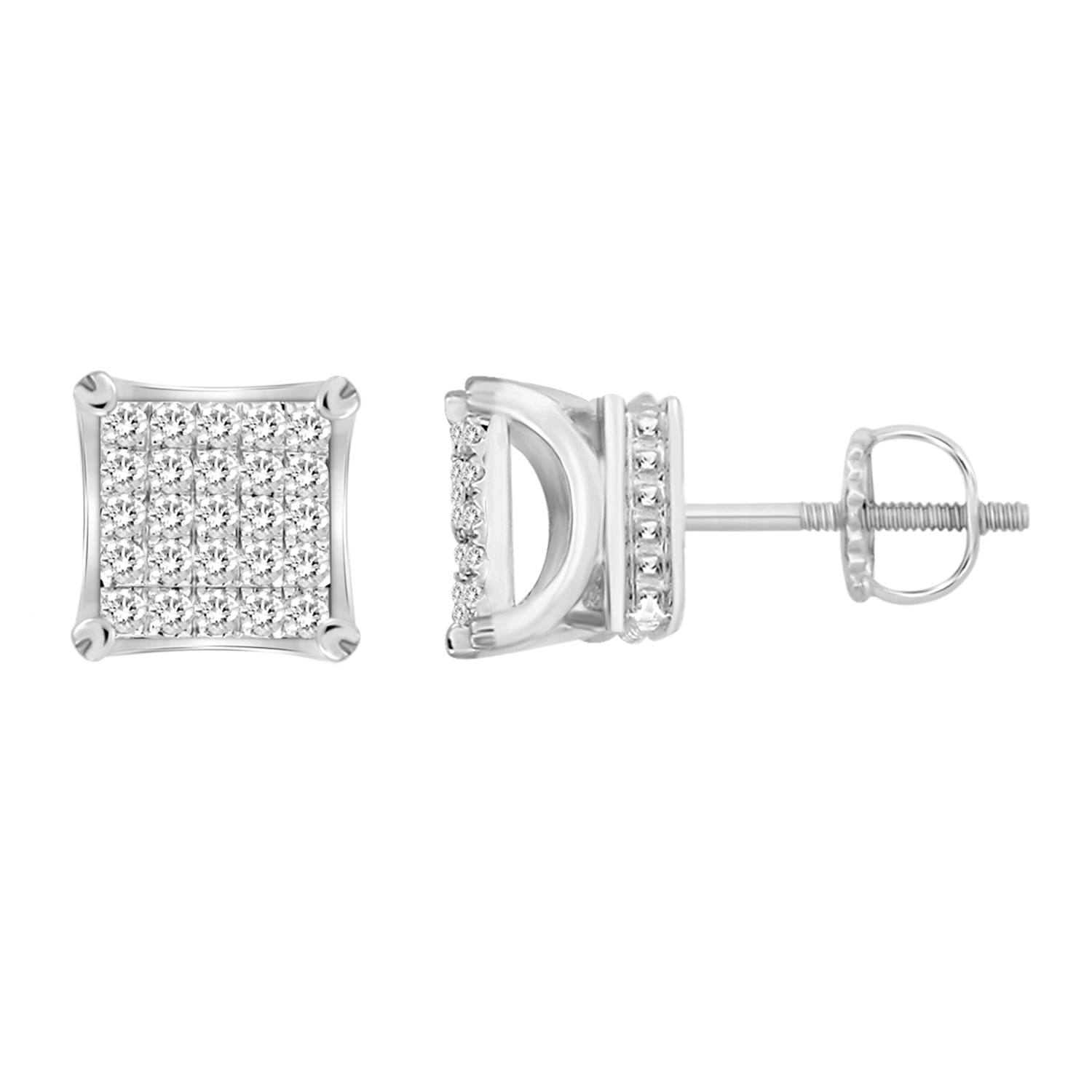Sterling Silver 0.15CT Round Diamond Cluster Earrings For Ladies - Image 1