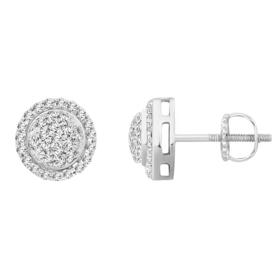 Sterling Silver 0.15CT Round Diamond Cluster Earrings For Ladies - Image 1