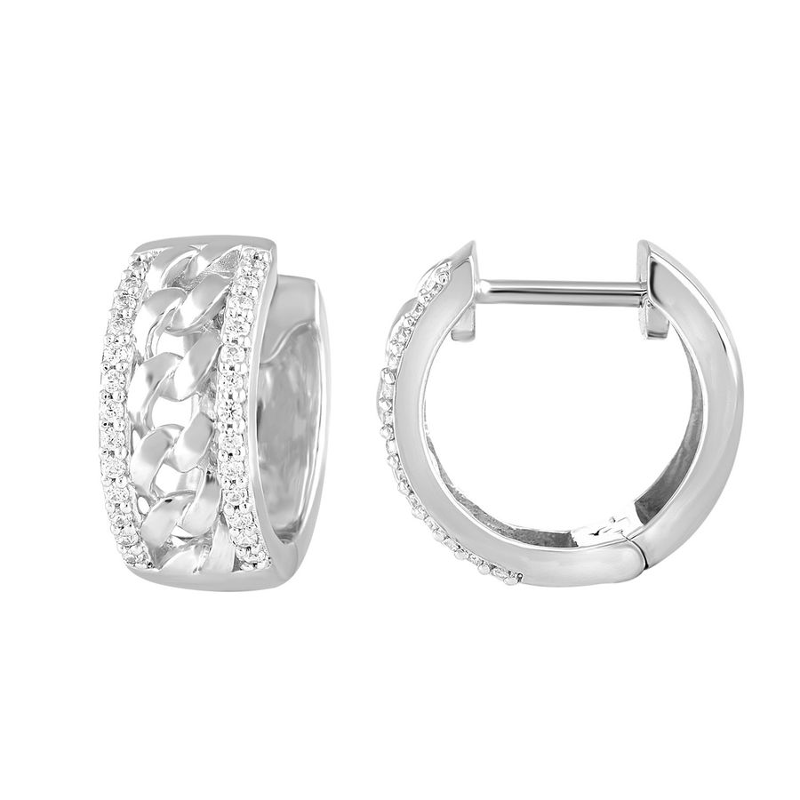 Sterling Silver 0.20CT Round Diamond Men'S Hoop Earrings In Classic Diamond Hoops For Men - Image 1