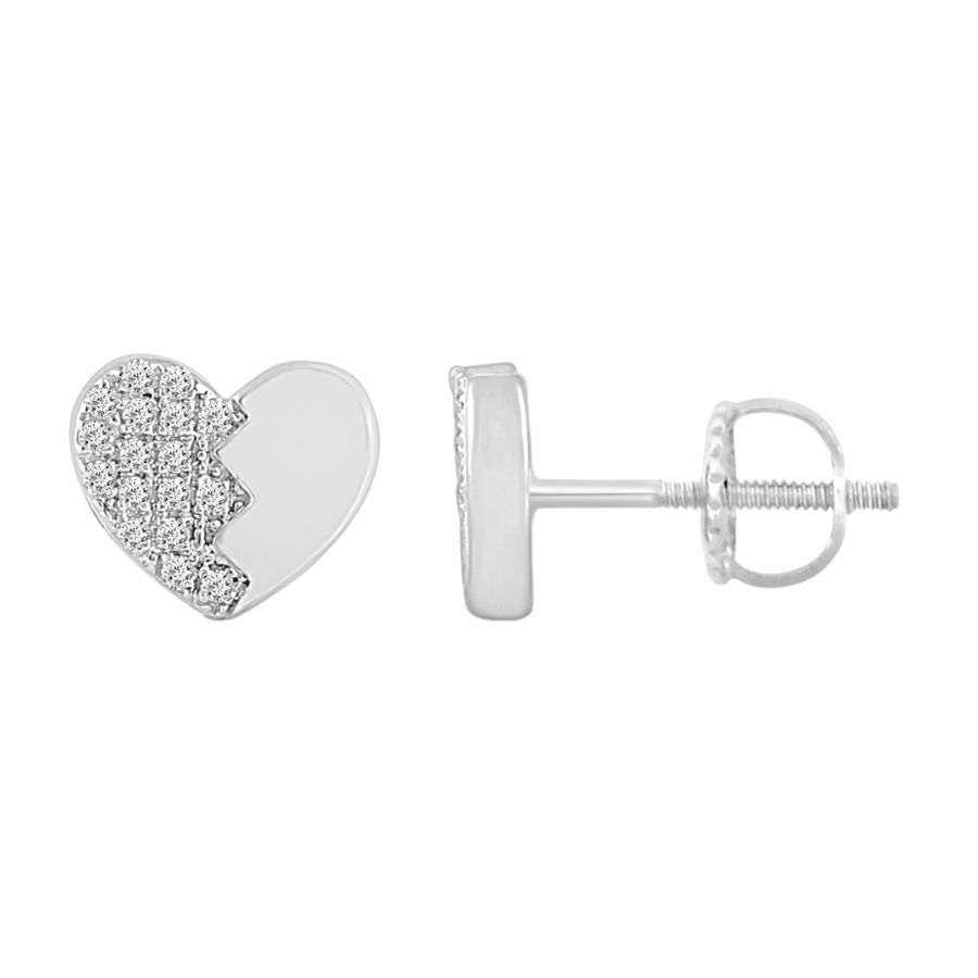 Sterling Silver Ladies 0.15CT Round Diamond Heart-Shaped Earrings - Image 1