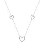 Ladies Triple Heart Diamond Necklace 10K White Gold 0.20CT Round Diamond