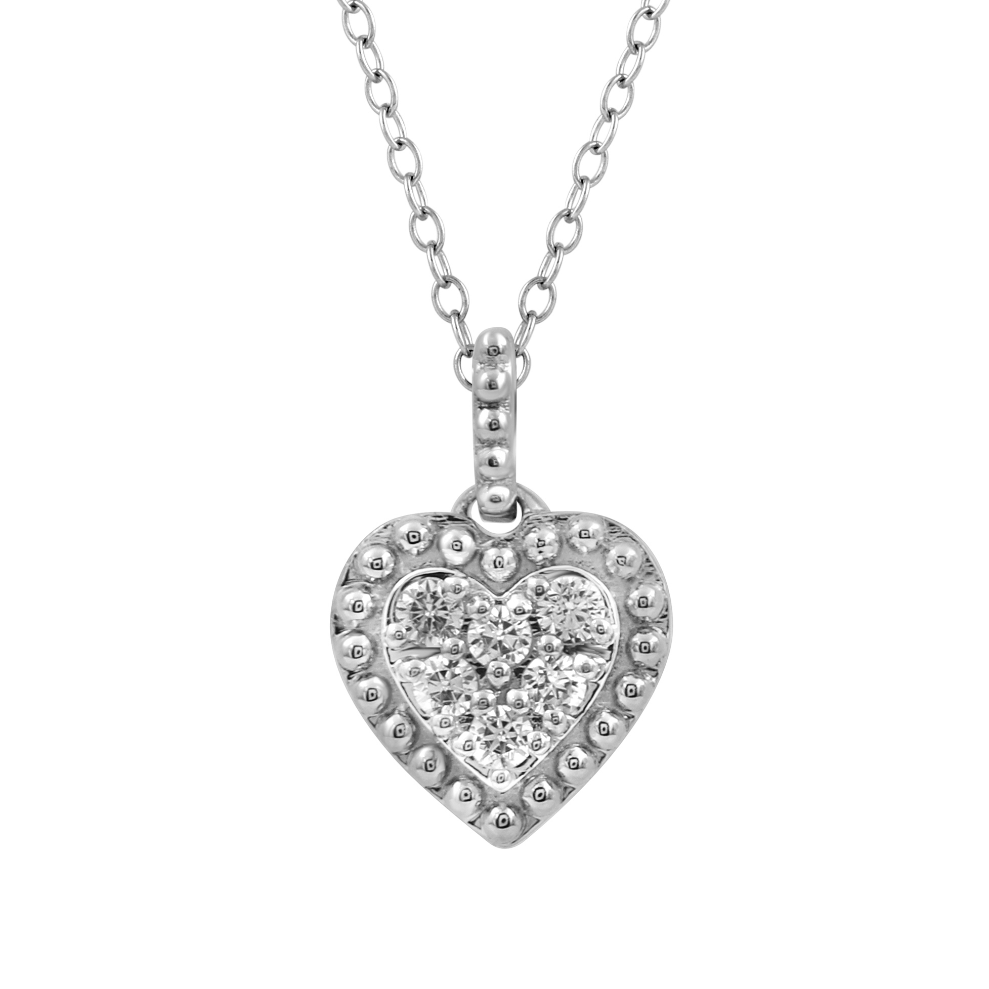 Sterling Silver Heart Shape Diamond Pendant With Chain 0.10CT Round Diamond - Image 1