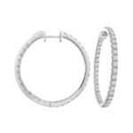LADIES HOOP EARRINGS 5.00CT ROUND DIAMOND 14K WHITE GOLD (SI QUALITY)