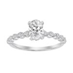 LADIES RING 0.15CT ROUND DIAMOND 14K WHITE GOLD (CENTER STONE 1.00CT OVAL DIAMOND)
