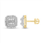 LADIES EARRINGS 0.50CT ROUND/BAGUETTE DIAMOND 10K YELLOW GOLD