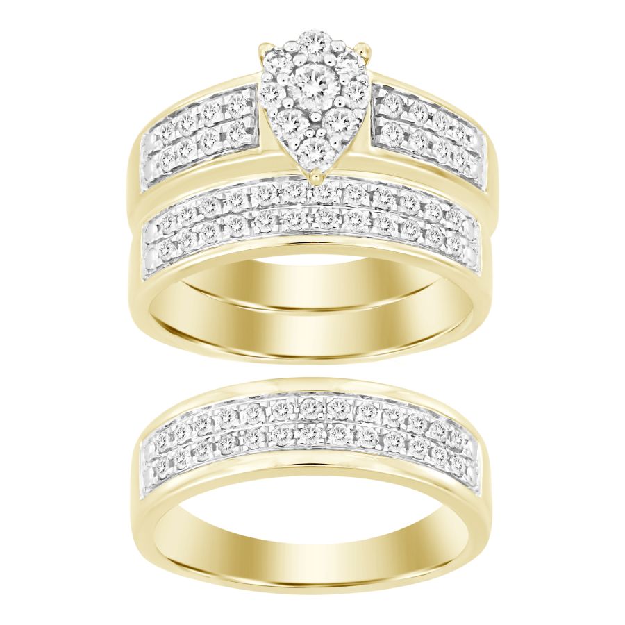 UNISEX TRIOS SET 1.00CT ROUND DIAMOND 10K YELLOW GOLD - Image 1