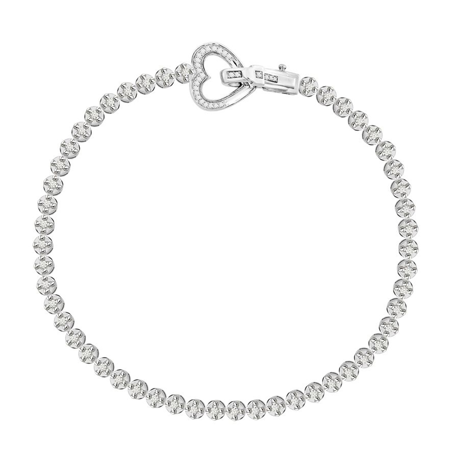 LADIES BRACELET 0.55CT ROUND DIAMOND STERLING SILVER WHITE - Image 1
