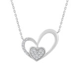 10K WHITE GOLD DOUBLE HEART DIAMOND PENDANT WITH CHAIN  0.15CT ROUND DIAMOND LADIES JEWELRY