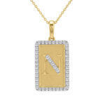 Elegant Ladies 0.20Ct Round Diamond “N Alphabet Fashion Pendant With Chain – 10K Yellow Gold