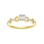 Elegant 0.15Ct Baguette & Round Diamond Promise Ring Twisted 10K Yellow Gold For Woman