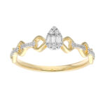 Ladies 0.15Ct Diamond Teardrop Halo Promise Ring – Baguette & Round Cut Diamonds In 10K Yellow Gold