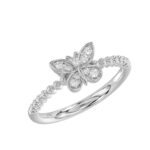 Sterling Silver Butterfly Fashion Ring For Woman 0.10Ct Round Diamond Accent