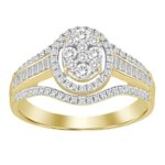 LADIES FASHION RING 0.50CT ROUND/BAGUETTE DIAMOND 10K YELLOW GOLD