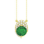 LADIES PENDANT WITH CHAIN 1.35CT ROUND/EMERALD DIAMOND 14K YELLOW GOLD (CENTER STONE EMERALD/ROUND-1.20CT)