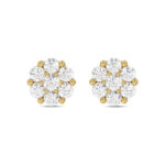 LADIES FLOWER EARRINGS 0.15CT ROUND DIAMOND 10K YELLOW GOLD