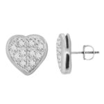 Sterling Silver White 0.05CT Round Diamond Yuva Heart Earrings Women’S Fine Jewelry Stud Earrings