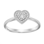 Ladies 0.10Ct Round Diamond Sterling Silver Ladies Ring White Heart Shape Cluster Halo Engagement Promise Ring For Her
