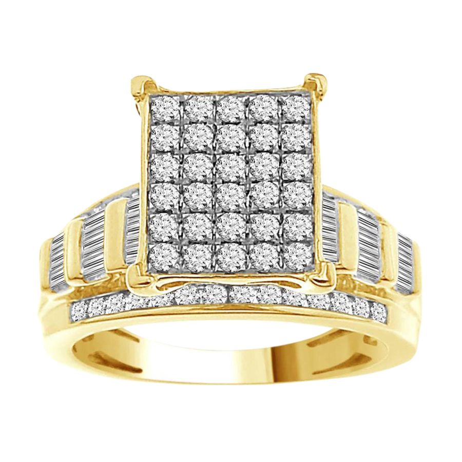 LADIES RING 1.00CT ROUND/BAGUETTE DIAMOND 10K YELLOW GOLD - Image 1