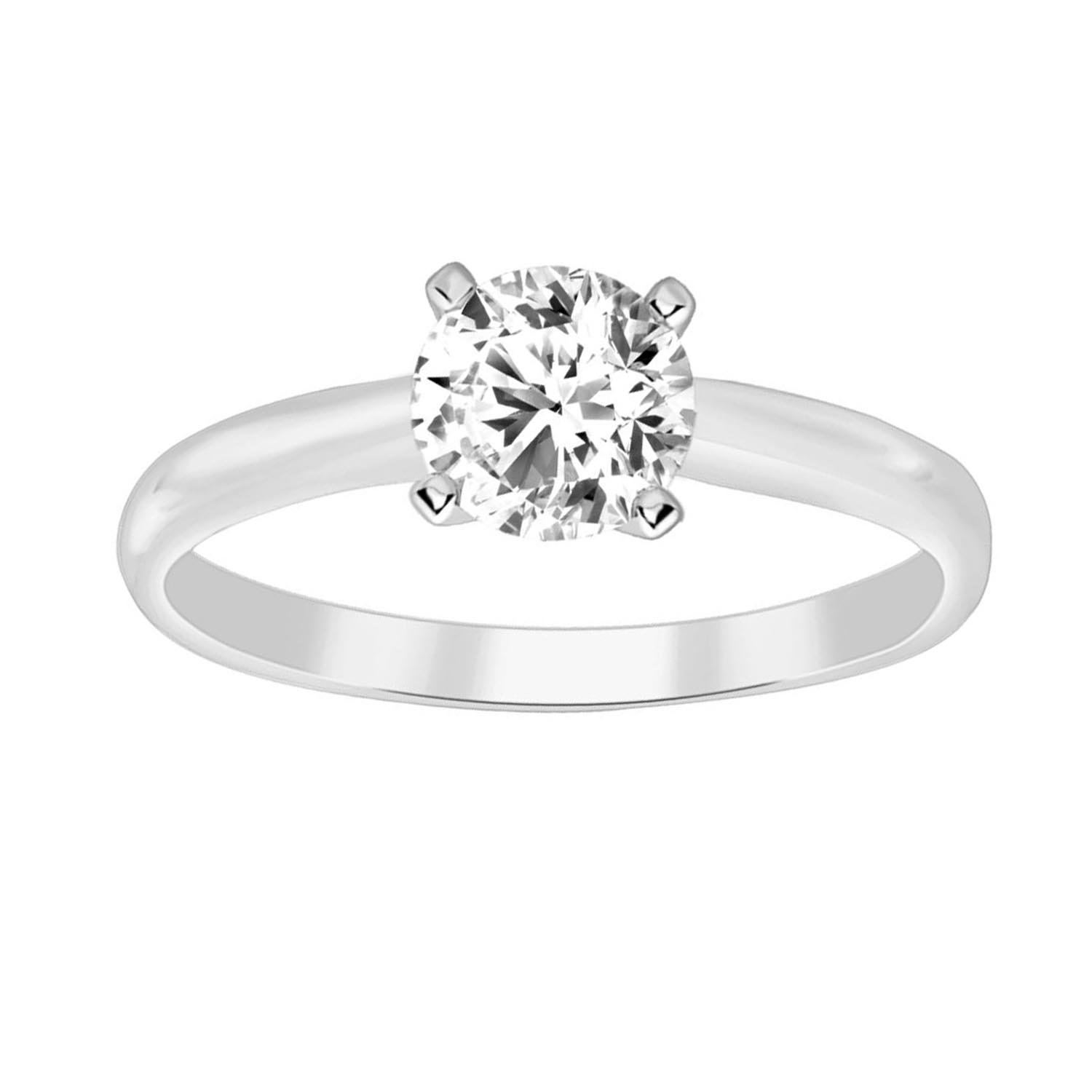 LADIES SOLITAIRE RING 0.25CT ROUND DIAMOND 14K WHITE GOLD - Image 1