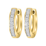 LADIES HOOP EARRINGS 0.15CT ROUND DIAMOND 10K YELLOW GOLD