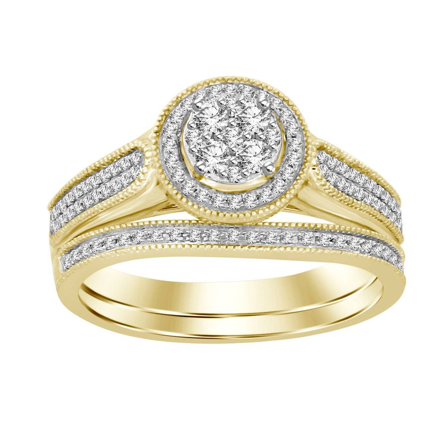 LADIES BRIDAL SET 0.30CT ROUND DIAMOND 10K YELLOW GOLD - Image 1