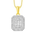 LADIES PENDANT WITH CHAIN 0.50CT ROUND/BAGUETTE DIAMOND 14K YELLOW GOLD
