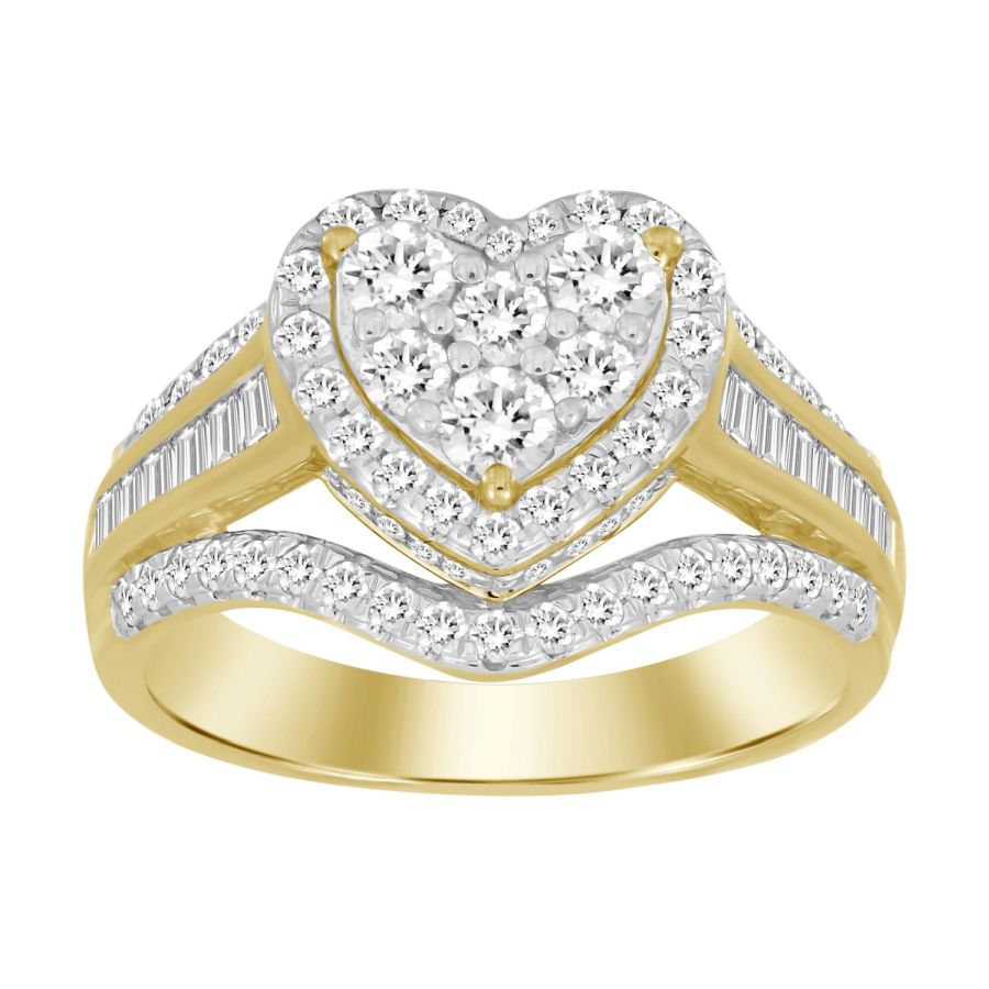 LADIES RING 1.00CT ROUND/BAGUETTE DIAMOND 10K YELLOW GOLD - Image 1