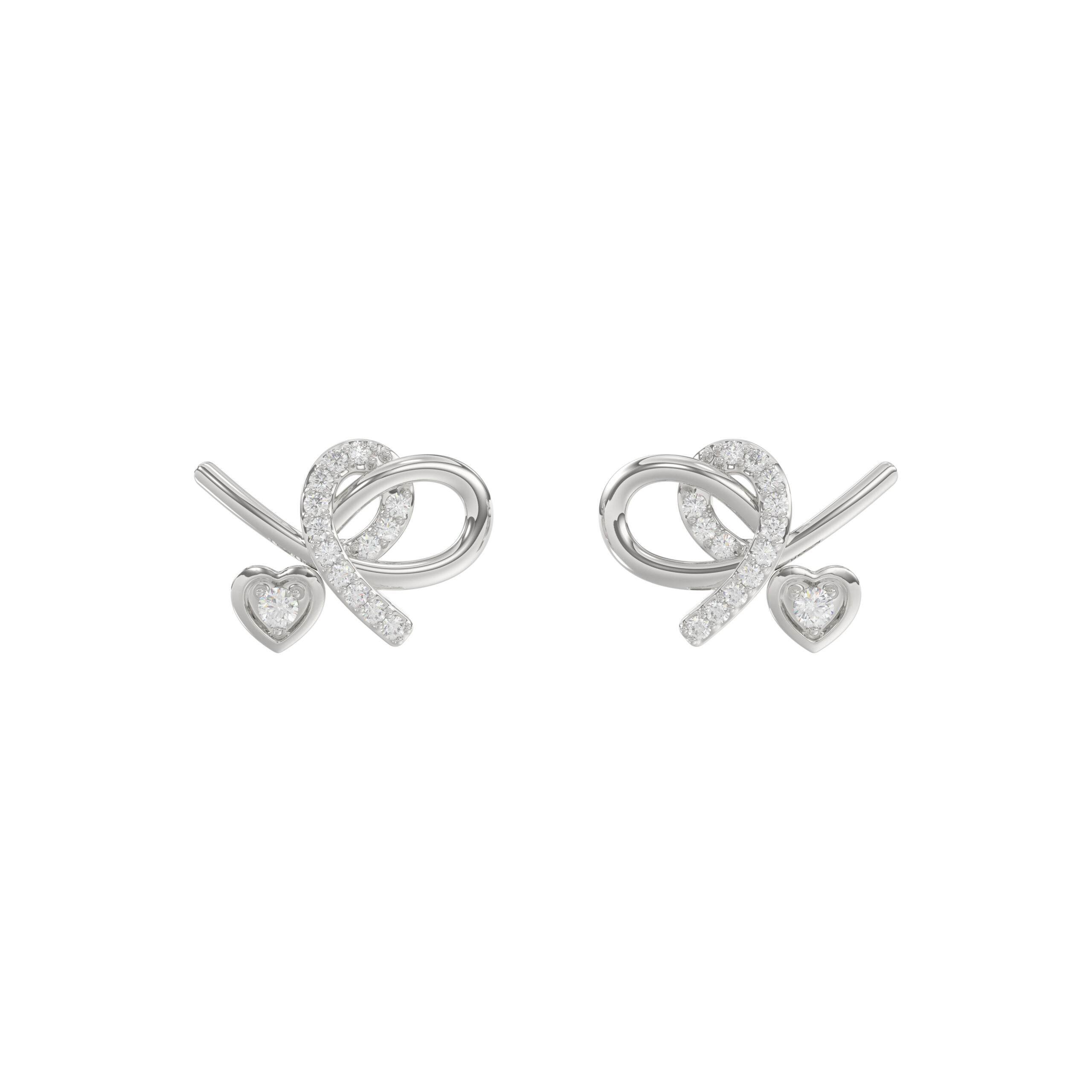 Elegant 10K White Gold Ladies Earrings Featuring A Clustered Heart Design With Twisted Detailing And 0.10 Ct Round Diamonds. Romantic Fine Jewelry For - Image 1
