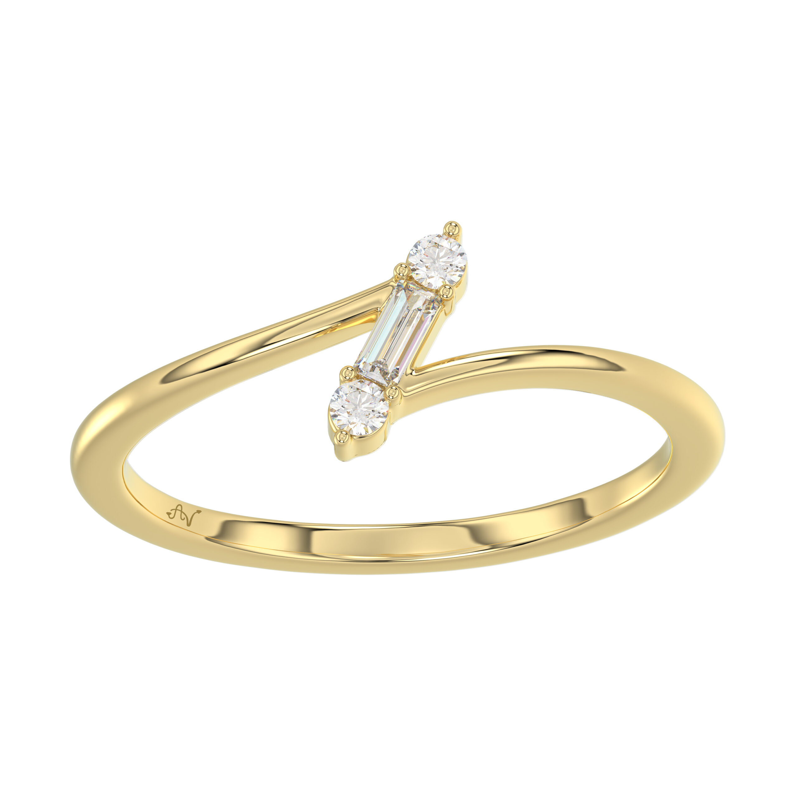 10K Yellow Gold 0.10Ct Diamond Ring Featuring Round And Baguette Accents. A Simple Yet Sophisticated Ladies Fine Jewelry - Image 1