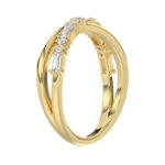 Elegant 10K Yellow Gold Ladies Crossover Ring Featuring Alternating Round And Baguette Diamonds 0.20 Ct. A Modern Fine Jewelry Design For Women. - Image 4