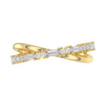 Elegant 10K Yellow Gold Ladies Crossover Ring Featuring Alternating Round And Baguette Diamonds 0.20 Ct. A Modern Fine Jewelry Design For Women. - Image 5