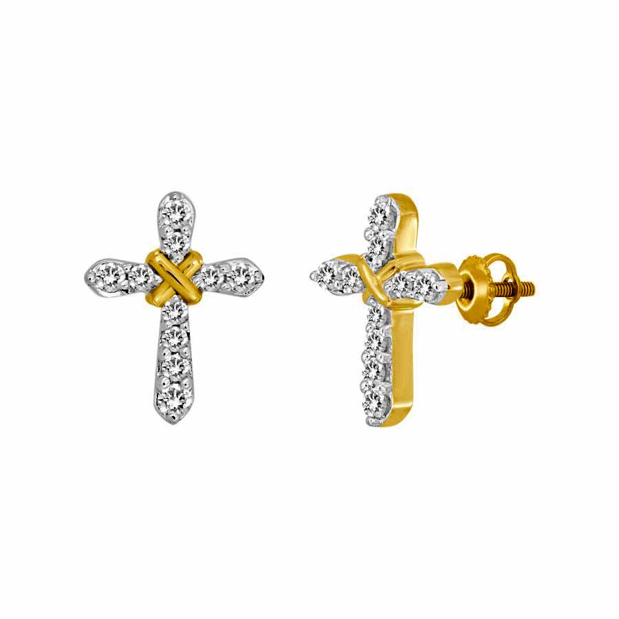 LADIES EARRINGS 0.15CT ROUND DIAMOND 10K YELLOW GOLD - Image 1