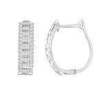 LADIES HOOP EARRINGS 1.00CT ROUND/BAGUETTE DIAMOND 10K WHITE GOLD 2 201342W
