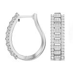 LADIES HOOP EARRINGS 1.50CT ROUND/BAGUETTE DIAMOND 10K WHITE GOLD 2 201345W